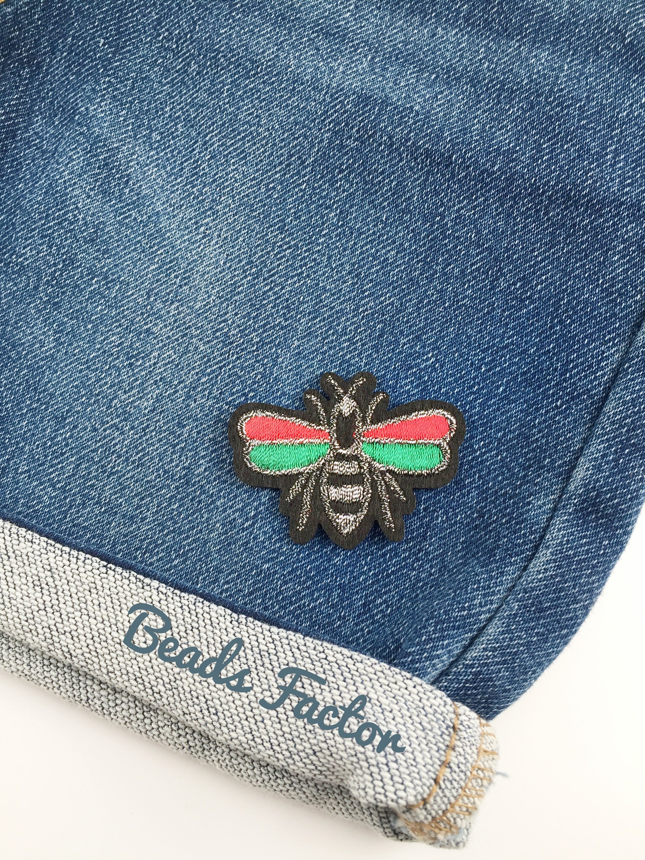 Green and Red Bee Iron-on Patch, Queen Bee Motif