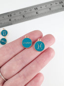 12 x Teal Enamel Gold Plated Zodiac Sign Charms, 15x12mm (1849)