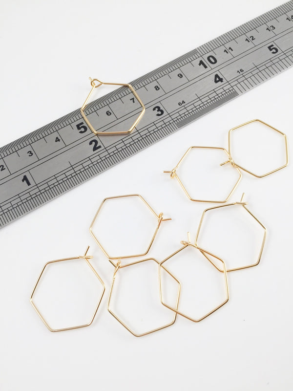 1 pair x 18K Gold Plated Hexagon Earring Hoops, 20x22mm Hoop Earring Wire (0068)