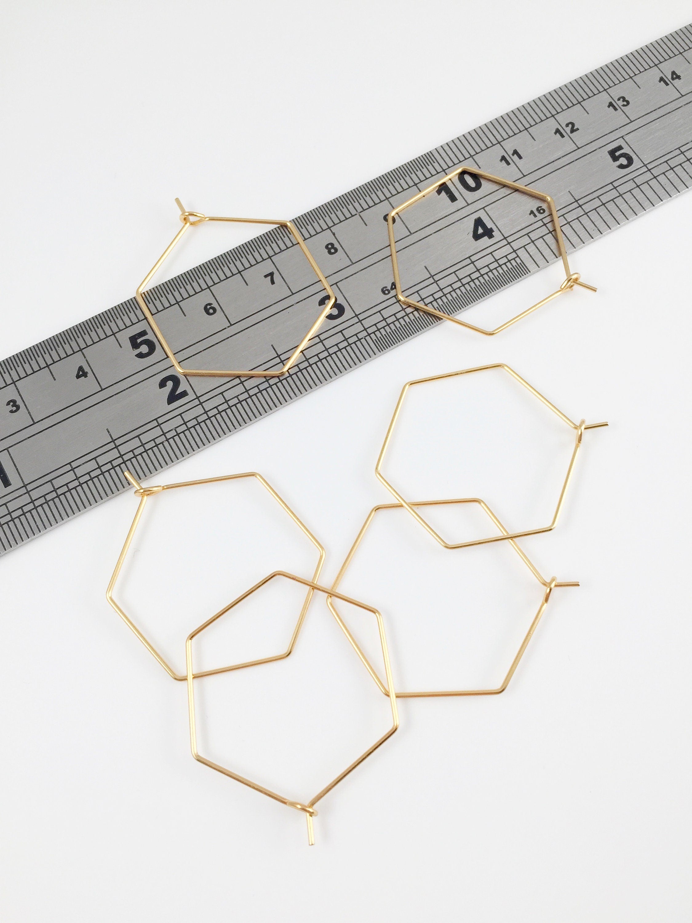 1 pair x Gold Plated Steel Hexagon Earring Hoops, 25x28mm (2333)