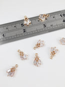 2 x 24K Gold Plated Baguette Cut Cubic Zirconia Charms, 14.5x10mm (0004)