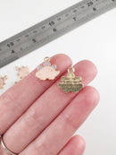 6 x Gold Tone Pink Dinosaur Charms, 15x15mm (0178)