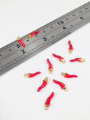 6 x Red Enamel Hot Chili Pepper Pendants, 14.5x4mm (0229)