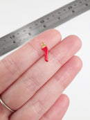 6 x Red Enamel Hot Chili Pepper Pendants, 14.5x4mm (0229)