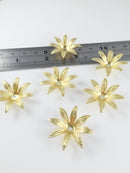 4 x Satin Gold Flower Beads, 30mm Embossed Petal Flowers