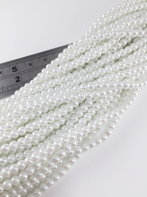 1 strand x 4mm Pure White Glass Pearl Beads (1876)