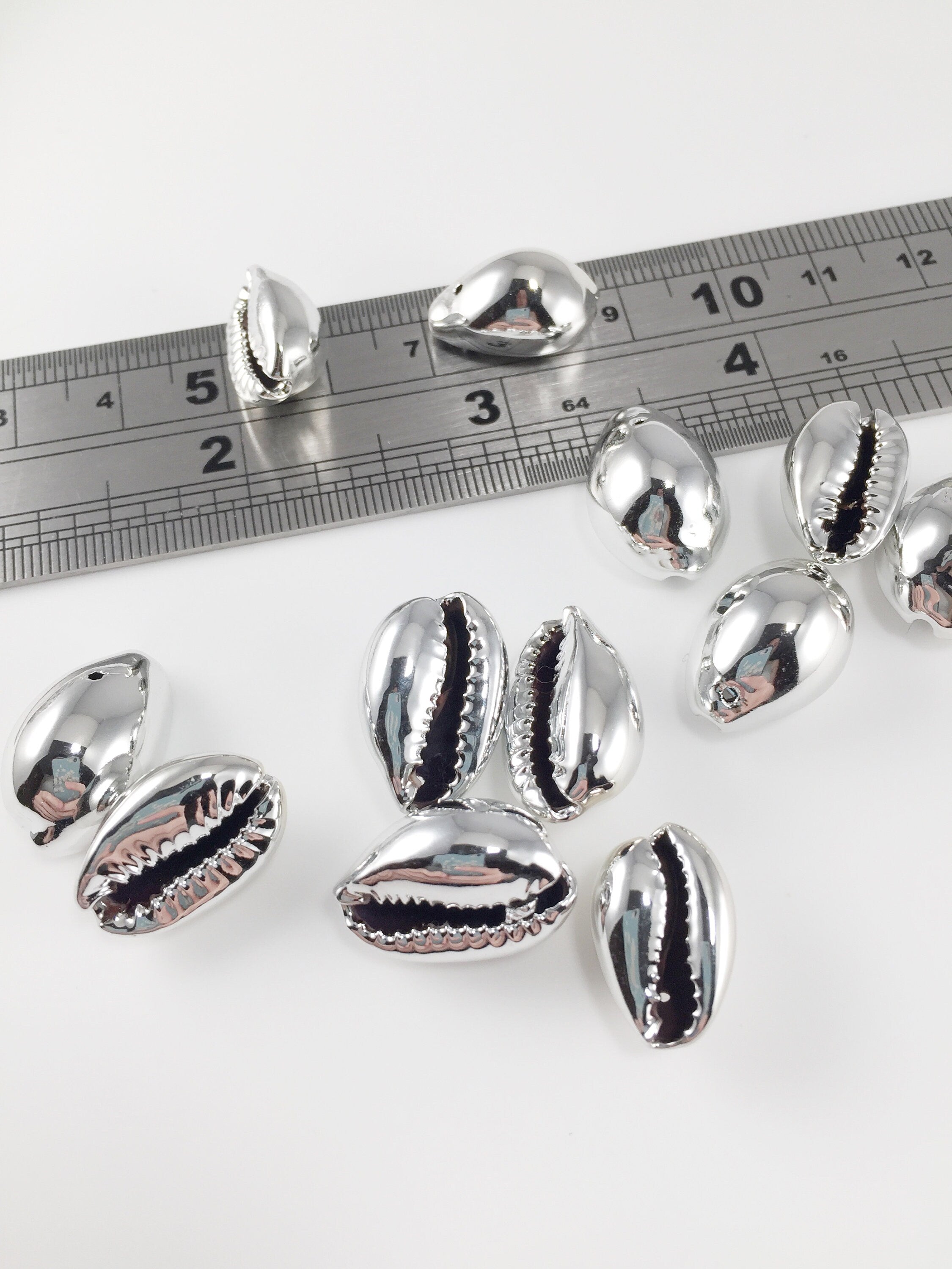 6 x Rhodium Plated Cowrie Shell Charms (1887)