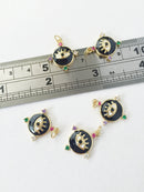 1 x 18K Gold Plated Evil Eye Charm with Black Enamel and Multicolour Cubic Zirconia, 20x17mm (1003)