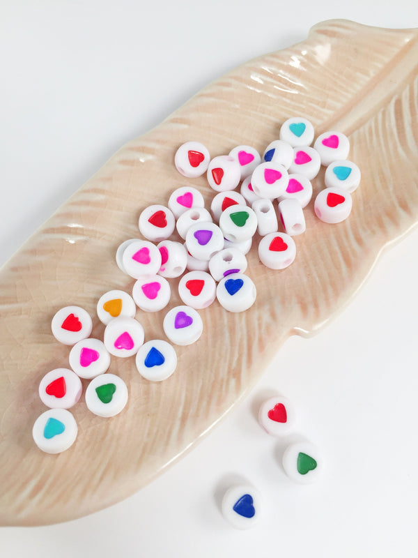100 x Multicolor Heart Beads, 7mm Acrylic Spacer Beads (3078)