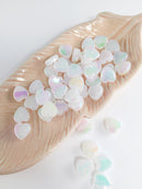 100 x Iridescent White Flat Heart Beads, 9x8mm (3080)