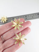 4 x Satin Gold Flower Beads, 30mm Embossed Petal Flowers