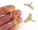 2 x Raw Brass Filigree Dragonfly Pendants, 24x30mm (C0468)