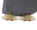 2 x Large Raw Brass Moth Pendants, 42x23mm Moth Filigree Charms (C0469)