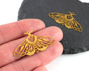 2 x Large Raw Brass Moth Pendants, 42x23mm Moth Filigree Charms (C0469)