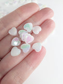 100 x Iridescent White Flat Heart Beads, 9x8mm (3080)