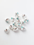 6 x Painted Porcelain Heart Beads, Blue Magnolia Pattern Beads, 20x15mm (3098)