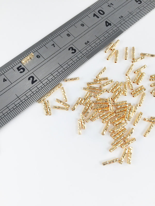 20 x 18K Gold Plated Tube Spacer Beads, 7x1.5mm Laser Cut Tube Beads (2187)