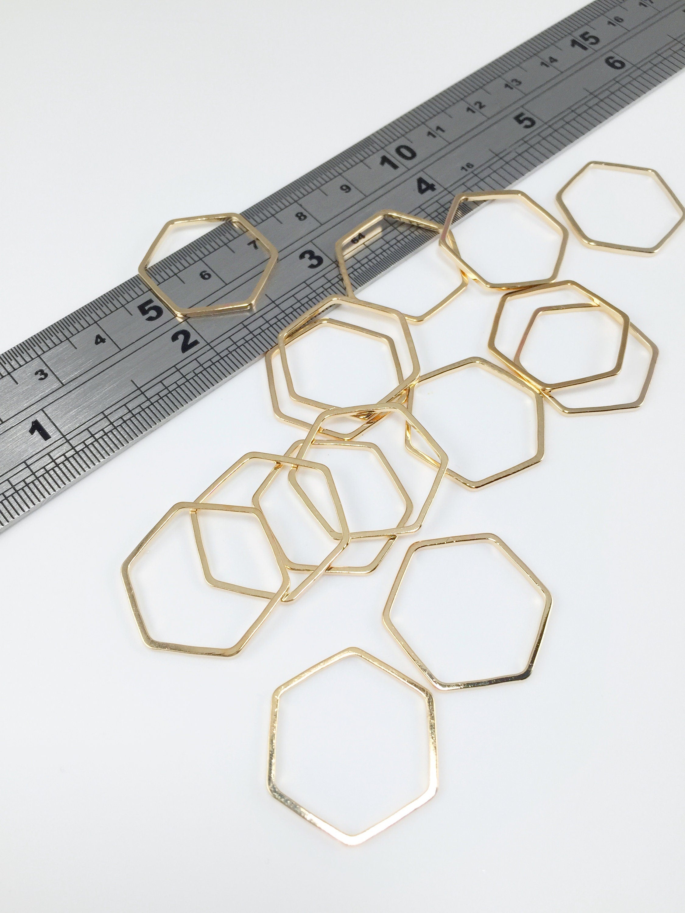 10 x Gold Tone Brass Hexagon Connectors, 20x23mm (3094)