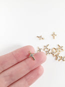 2 x Gold Plated Cross Charms with Cubic Zirconia, 12x7mm (2183)