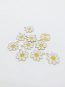 6 x Enamel Daisy Charms, 23x21mm Gold Plated Daisy Pendants (3487)