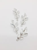 4 x Bright Silver Textured Leaf Pendans, 46x23mm (3135)