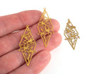 2 x Raw Brass Filigree Flower Rhombus Pendants, 44x16mm (C0457)