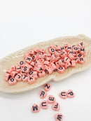 100 x Pink Heart Alphabet Acrylic Beads, 7x7mm (3086)