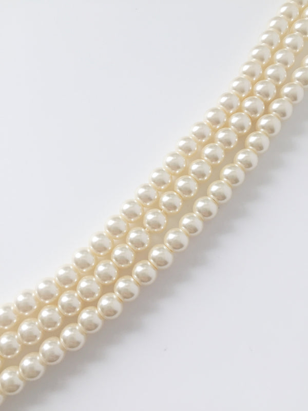 1 strand x 6mm Deep Cream Glass Pearl Beads (3044)