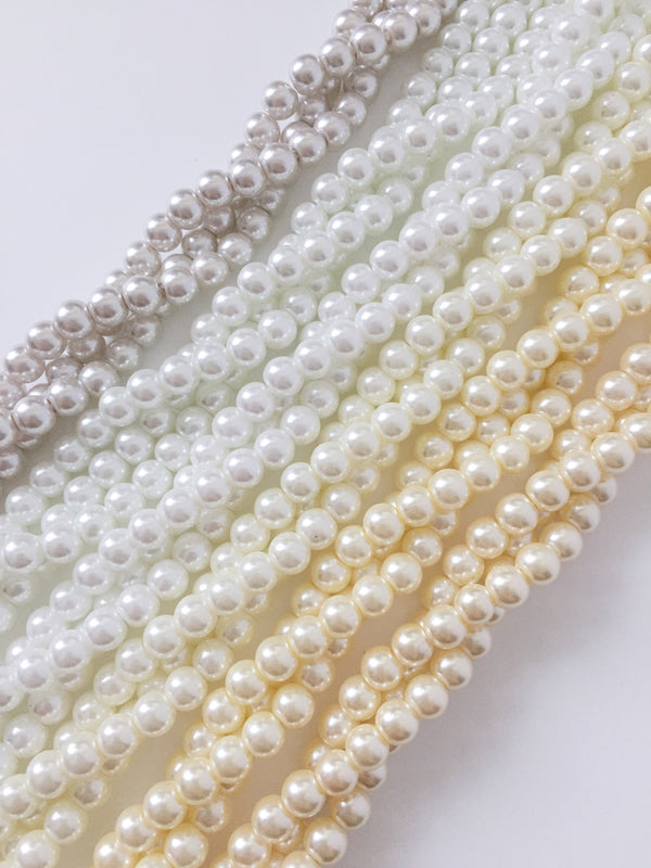 1 strand x 6mm Pure White Glass Pearl Beads (0848)