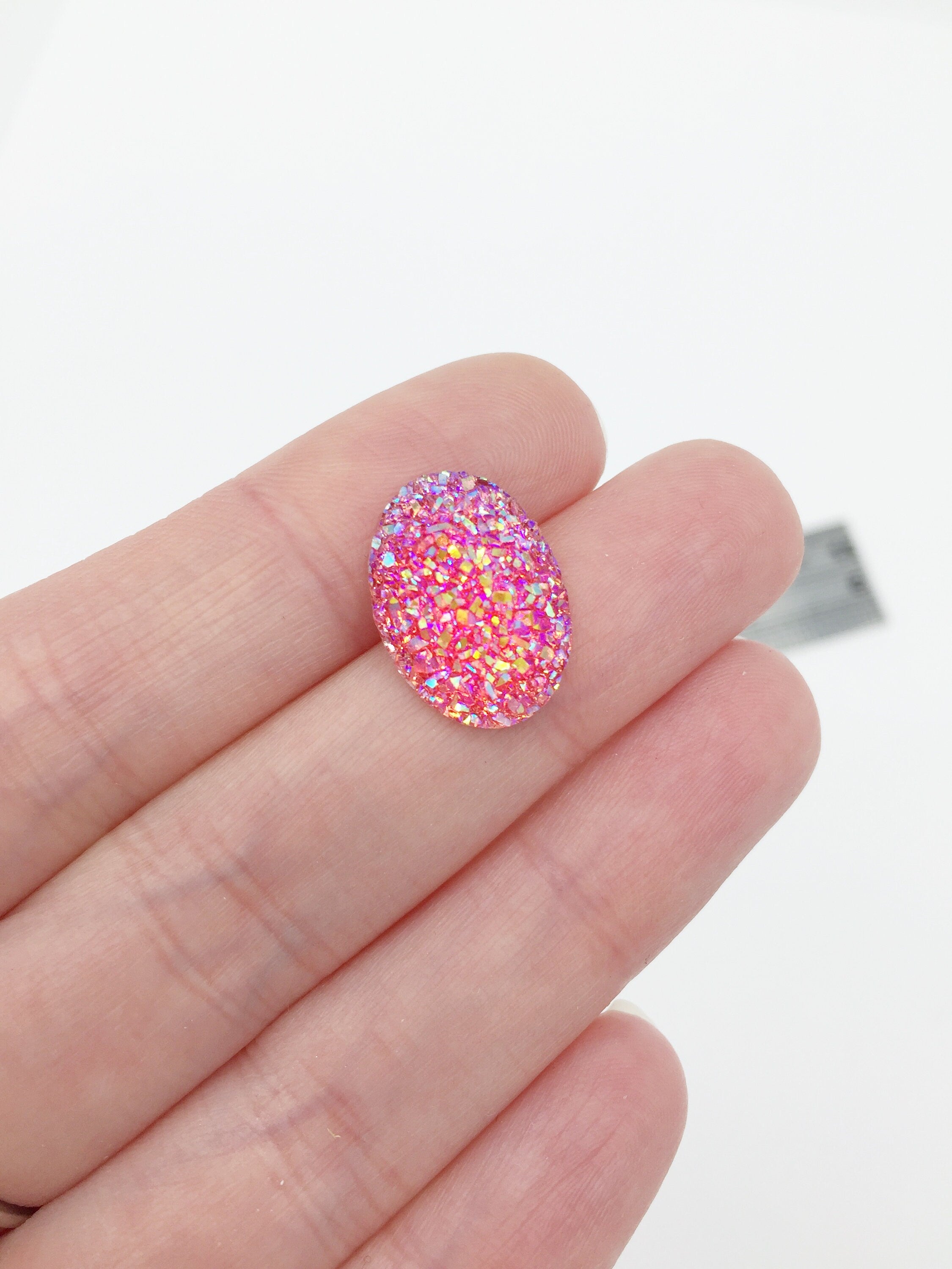 10 x Iridescent Deep Pink Oval Druzy Cabochons, 18x12mm (2343)