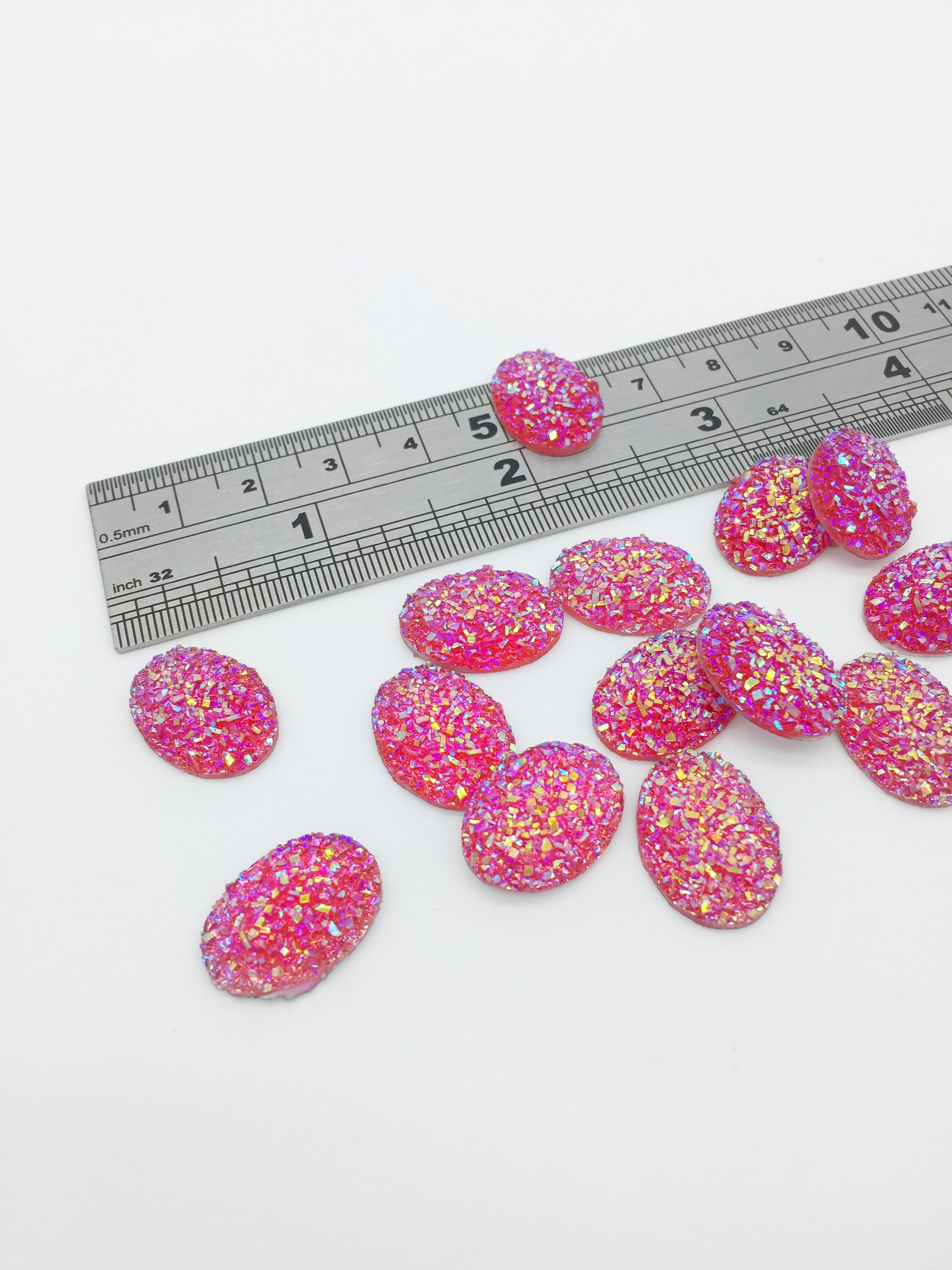 10 x Iridescent Deep Pink Oval Druzy Cabochons, 18x12mm (2343)