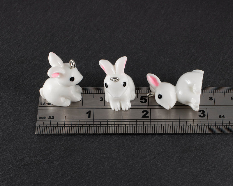 6 x Cute White Resin Bunny Charms, 24x20mm Rabbit Pendants (2473)
