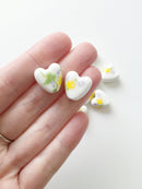 6 x Ceramic Heart Beads, 20x15mm Painted Porcelain Heart Beads (3098)