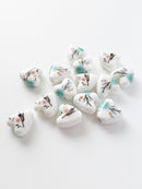 6 x Painted Porcelain Heart Beads, Blue Magnolia Pattern Beads, 20x15mm (3098)