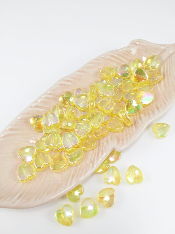 100 x Pearlescent Yellow Flat Heart Beads, 9x8mm (3149)