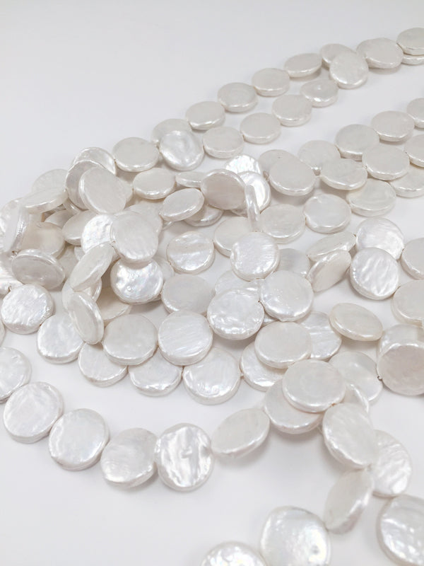 1 strand x Coin Pearl Beads, Shell Keshi Pearls  (3096)