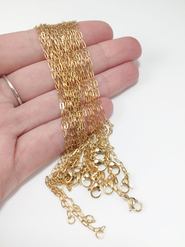 1 x Gold Plated Stainless Steel Cable Chain Necklace, 17.5 Inches (2701)