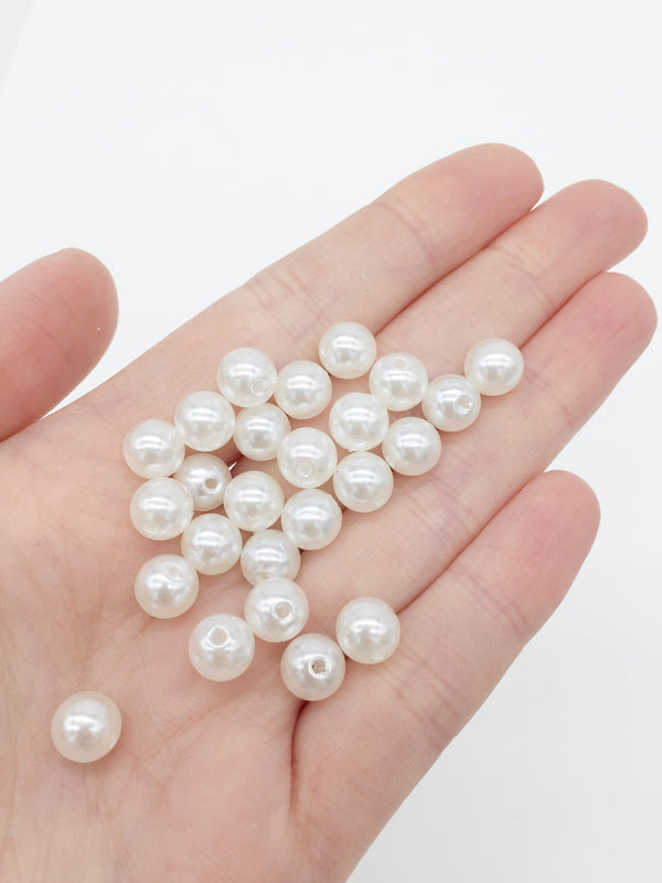 100 x 8mm Off White Acrylic Pearl Beads (3148)