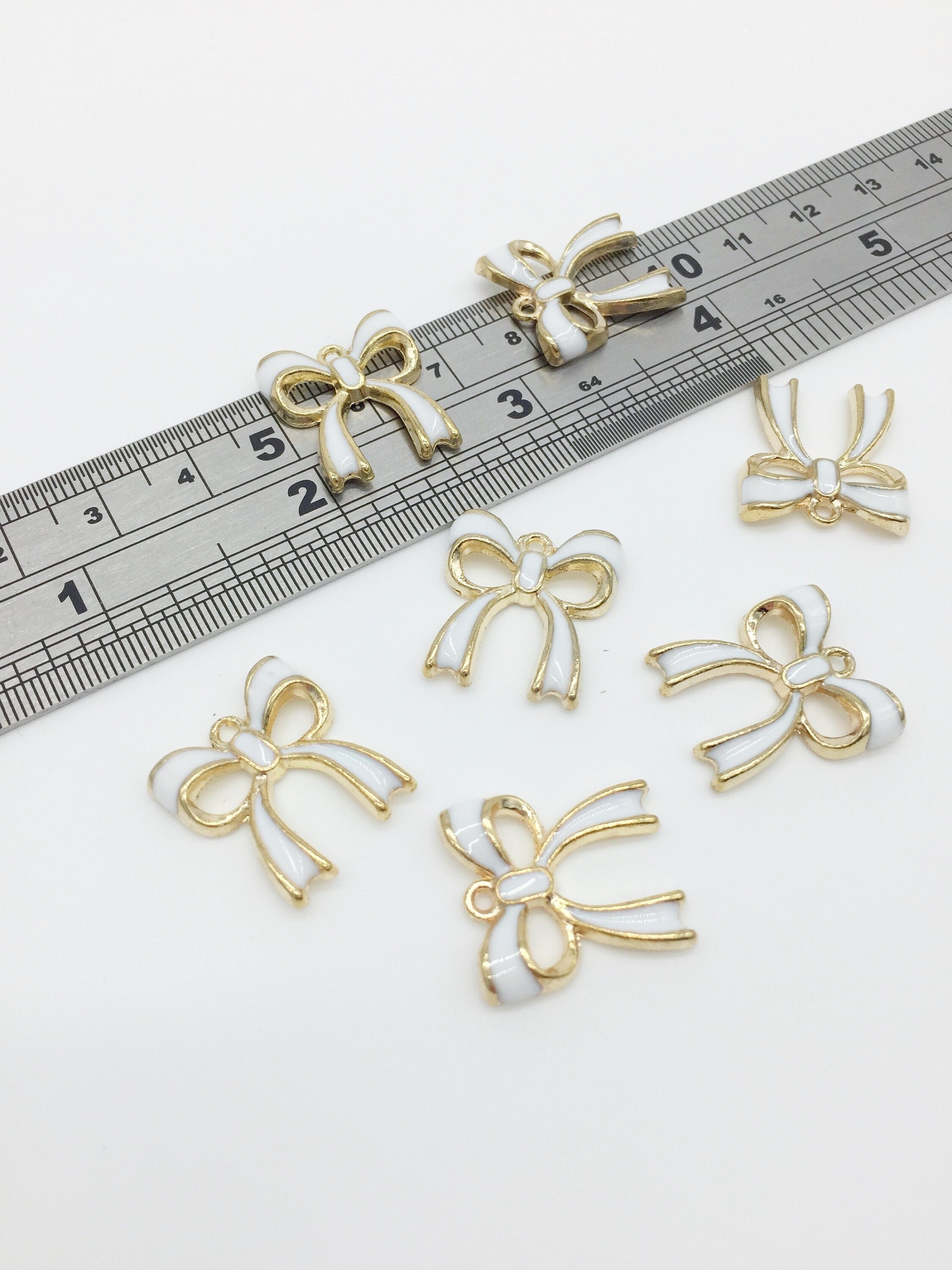 4 x White Enamelled Bowknot Charms, 20x17.5mm  (3057)