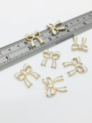 4 x White Enamelled Bowknot Charms, 20x17.5mm  (3057)