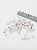100 x Flat Round Acrylic Beads with Gold Heart Pattern, 7mm (3083)