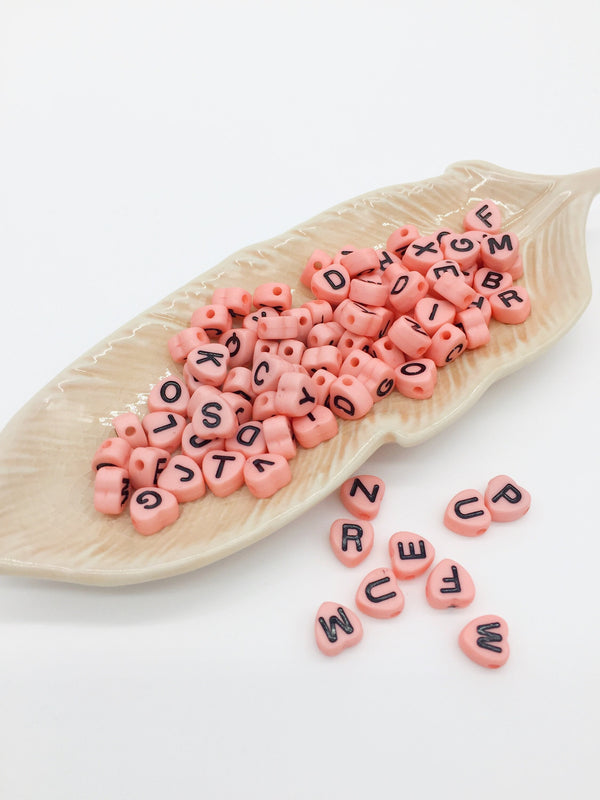 100 x Pink Heart Alphabet Acrylic Beads, 7x7mm (3086)
