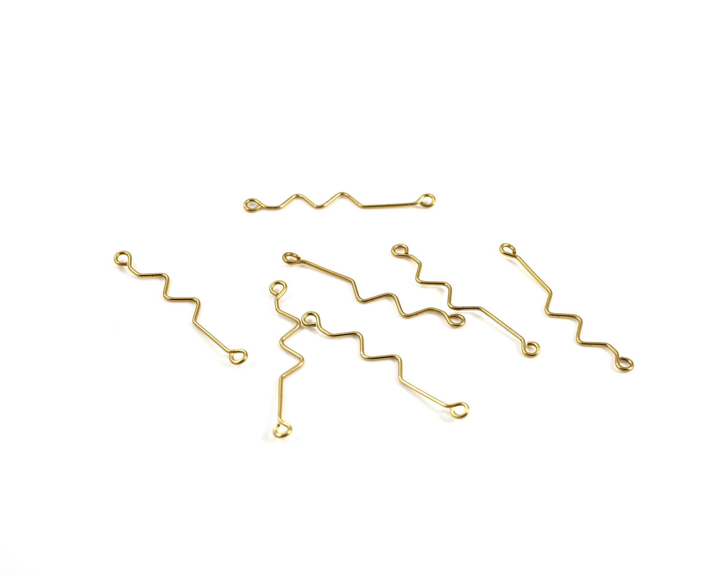 10 x Raw Brass Shaped Wire Links, 40mm Brass Eyepin Connectors (C0716)