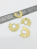 2 x Gold Plated Art Deco Sun Pendants, 28.5x34mm (2345)