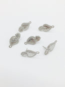 1 pair x Rhodium Plated Sacred Heart Earring Studs with Loops, Flaming Heart Earrings (2735)