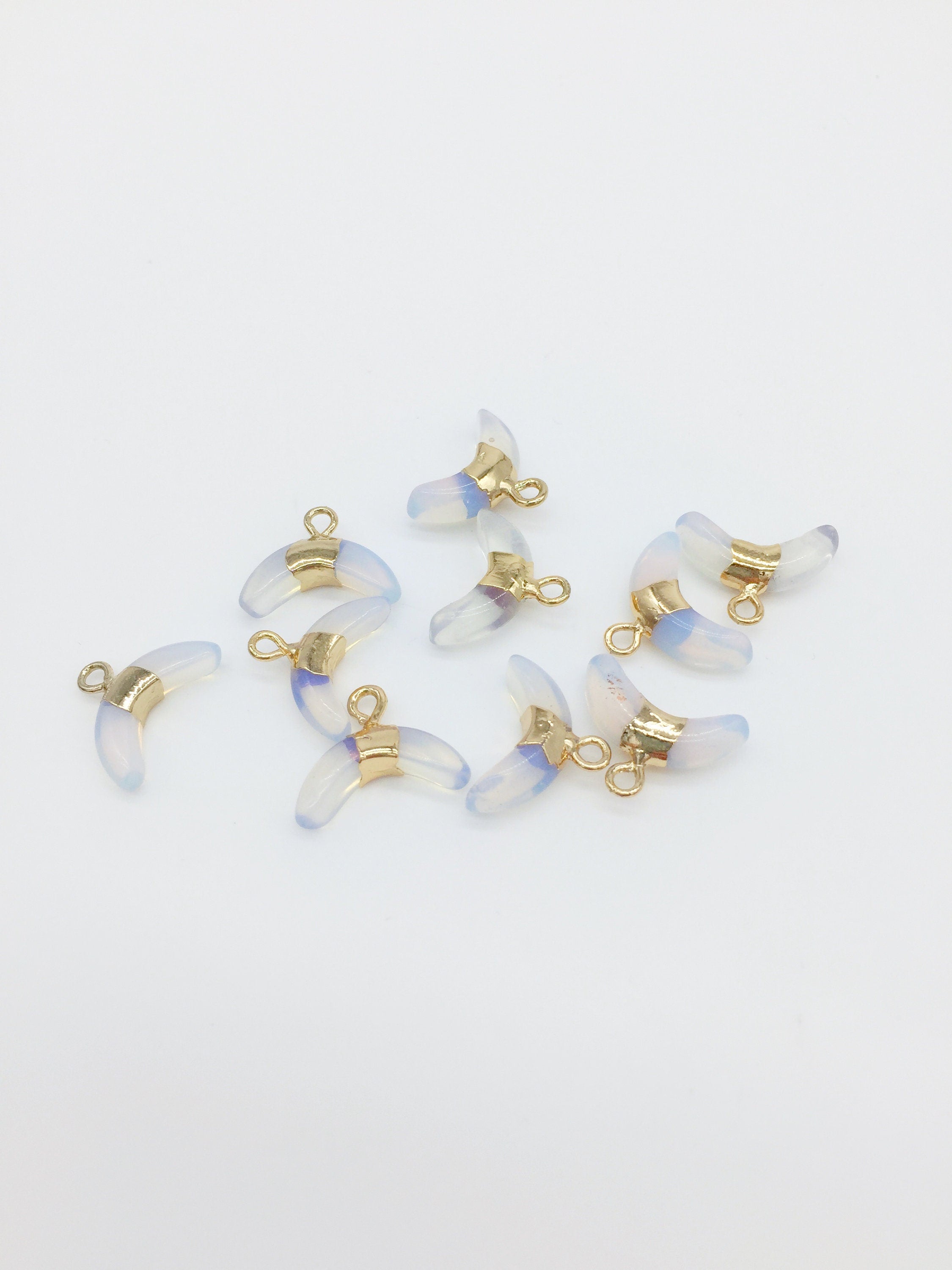 1 x Gold Plated Crescent Moon Opalite Pendant, 16x11.5mm (2736)