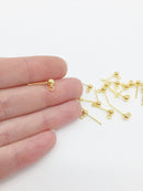 1 pair x 18K Gold Plated Stainless Steel Ball Earring Studs, 4mm Ball Posts with Loop (2724)