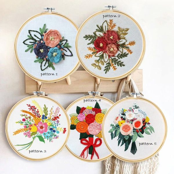 Full Embroidery Kit for Beginners, Floral Pattern