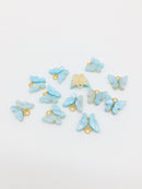 4 x Gold Plated Sky Blue Resin Butterfly Charms, 12.5x13mm (2791)