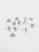 1 pair x Rhodium Plated Monstera Leaf Earring Studs with Loop (2734)